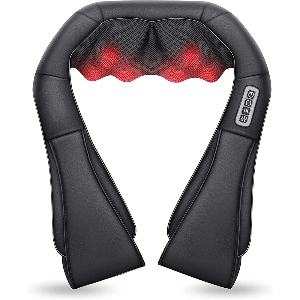 Shiatsu Neck and Shoulder Massager - Deep Tissue Heat Therapy Back Massage Instrument Black 4 Button Tidesmit