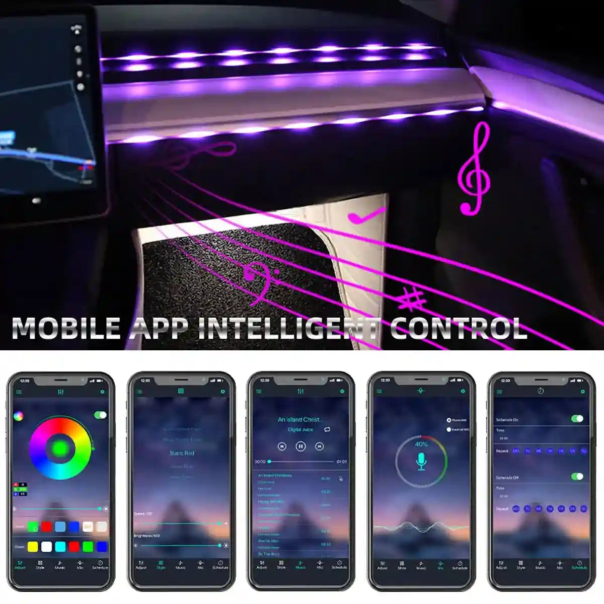 LED Car Ambient Lights: 10-in-1 RGB Bluetooth App-Controlled Interior Kit Tidesmit
