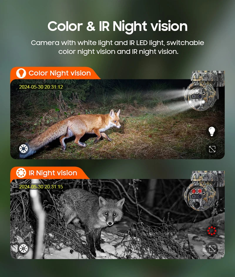 INQMEGA 8MP Solar Powered Camera 4K 4G / WIFI Solar Camera Solar Panel  Security PIR Human Detection Cam in Forest