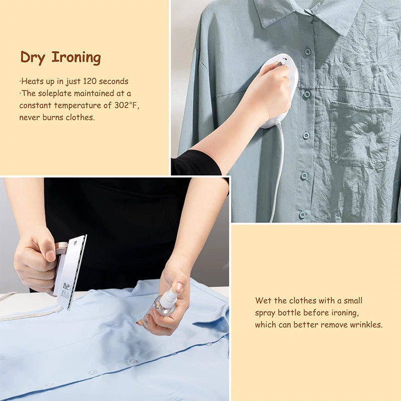 Tidesmit 300W portable mini electric iron and dryer with ceramic base for travel and quick wrinkle removal, angle 4