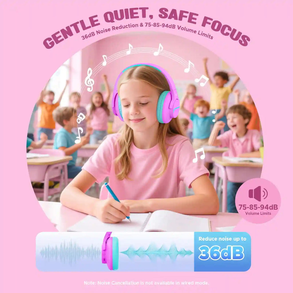 Kids Wireless Headphones with Active Noise Cancellation - Safe Audio Tidesmit