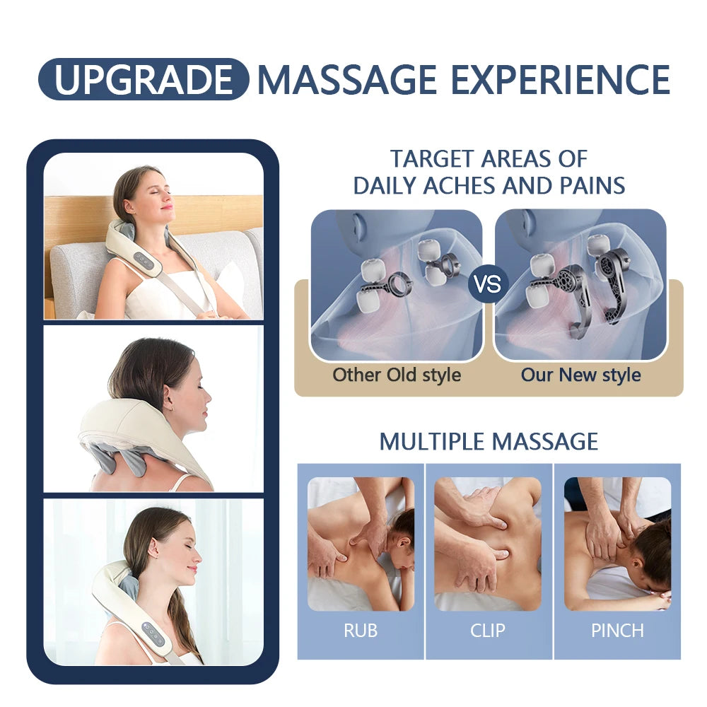 Electric Neck and Shoulder Massager - Rechargeable Deep Tissue Shawl Back Massage Instrument Tidesmit
