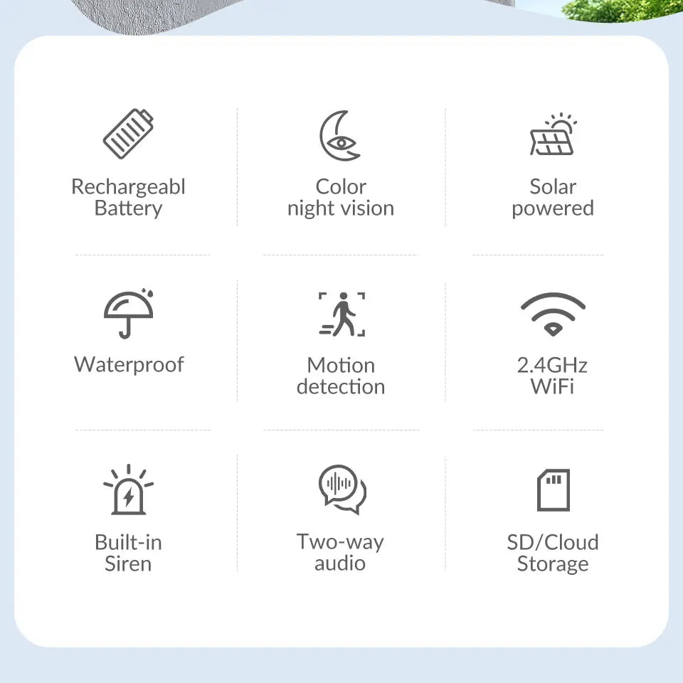 1080P WiFi Camera Outdoor Solar Battery Wireless Solar Powered Security Camera AI Motion Detection 2-Way Audio Night Vision