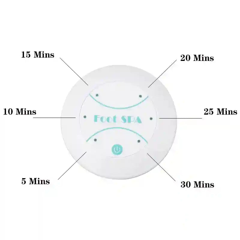 White circular ionic foot detox spa machine control unit with adjustable timer settings for home therapy massage.
