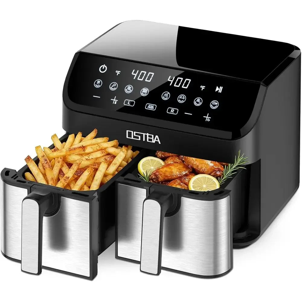 9.5QT Dual Air Fryer, 1700W Power, 2x 4.25QT Stainless Steel Baskets, Digital Touch, 8 Cooking Presets, Auto Shut-off, Dishwashe