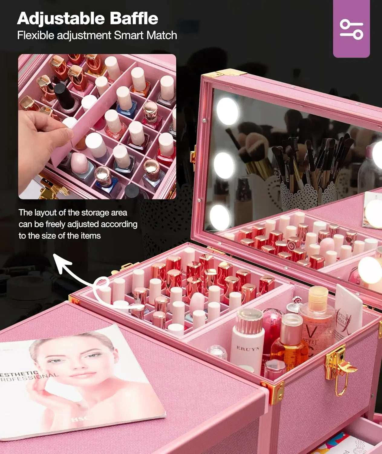 Rolling Manicure Table | Foldable Makeup Train Case - Tidesmit Massage Chairs Tidesmit