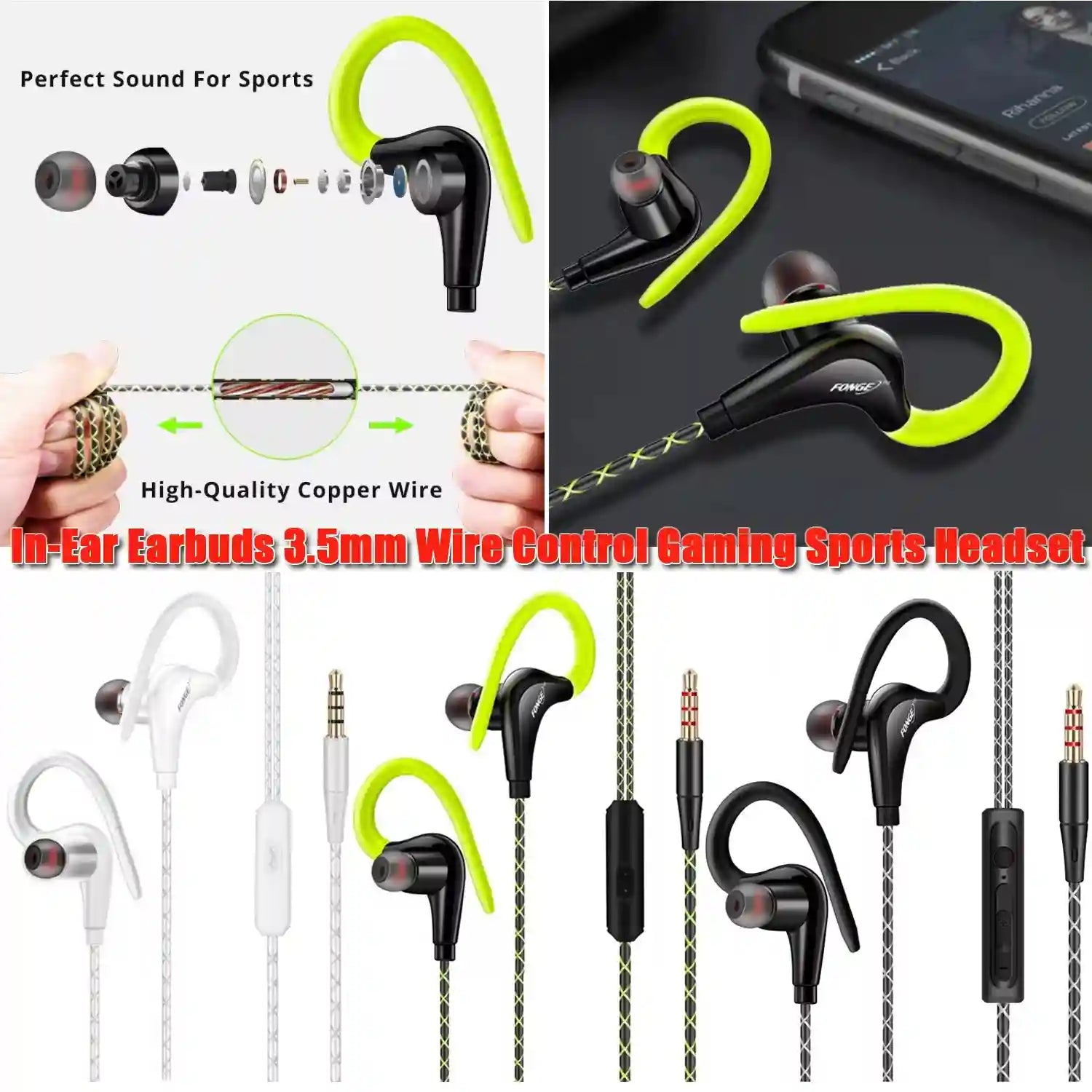 Wired Sport Earbuds with Ear Hooks & Mic – Secure Fit and Clear Audio Tidesmit