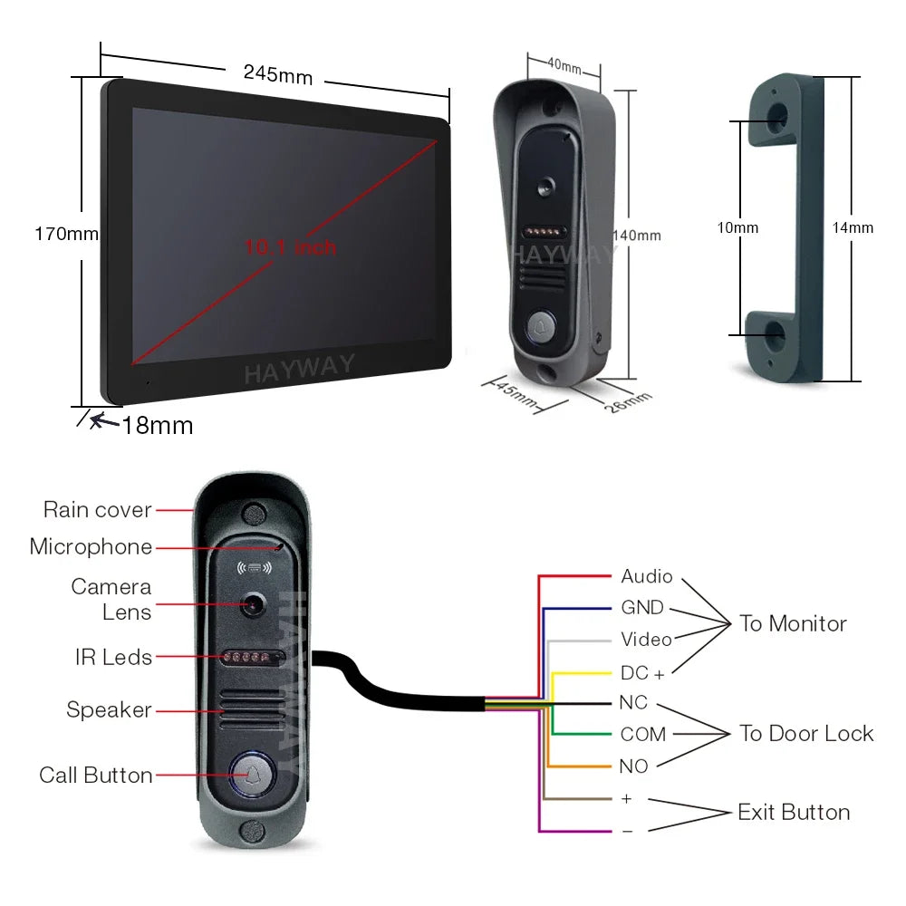 Tuya Wireless IPS 10 " touch screen 1080P camera video intercom kit, with mobile detection, ID access control unlocking,