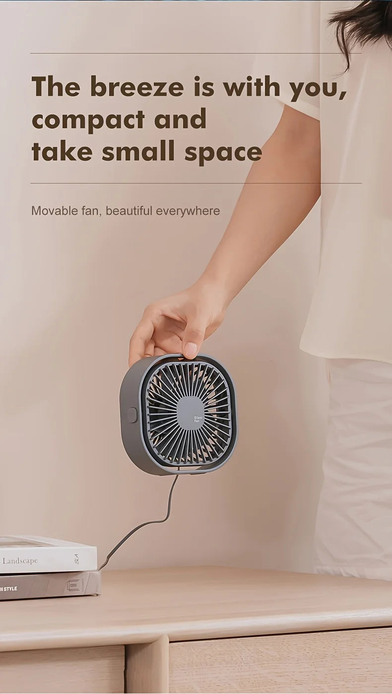 New Ultra-quiet Desk Fan, Suitable for Bedroom, Office, Library, Three Wind Speeds, 360° Rotation, Low Noise, Portable Mini Fan
