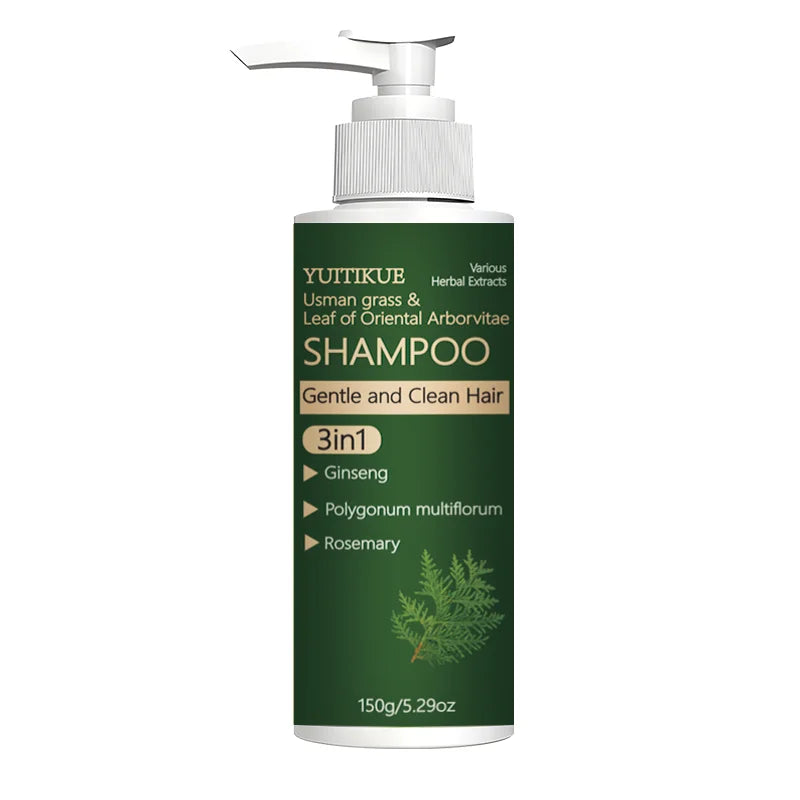 Usman Grass and Oriental Cedar Leaf Shampoo, strengthens hair roots, controls oil, cleanses the scalp, and promotes hair growth
