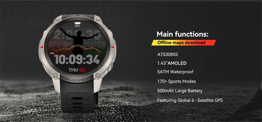 2026 New Sports Smart Watch With GPS Offline Map Download Bluetooth Call Military Clock Fitness Tracker Waterproof Bracelets Men