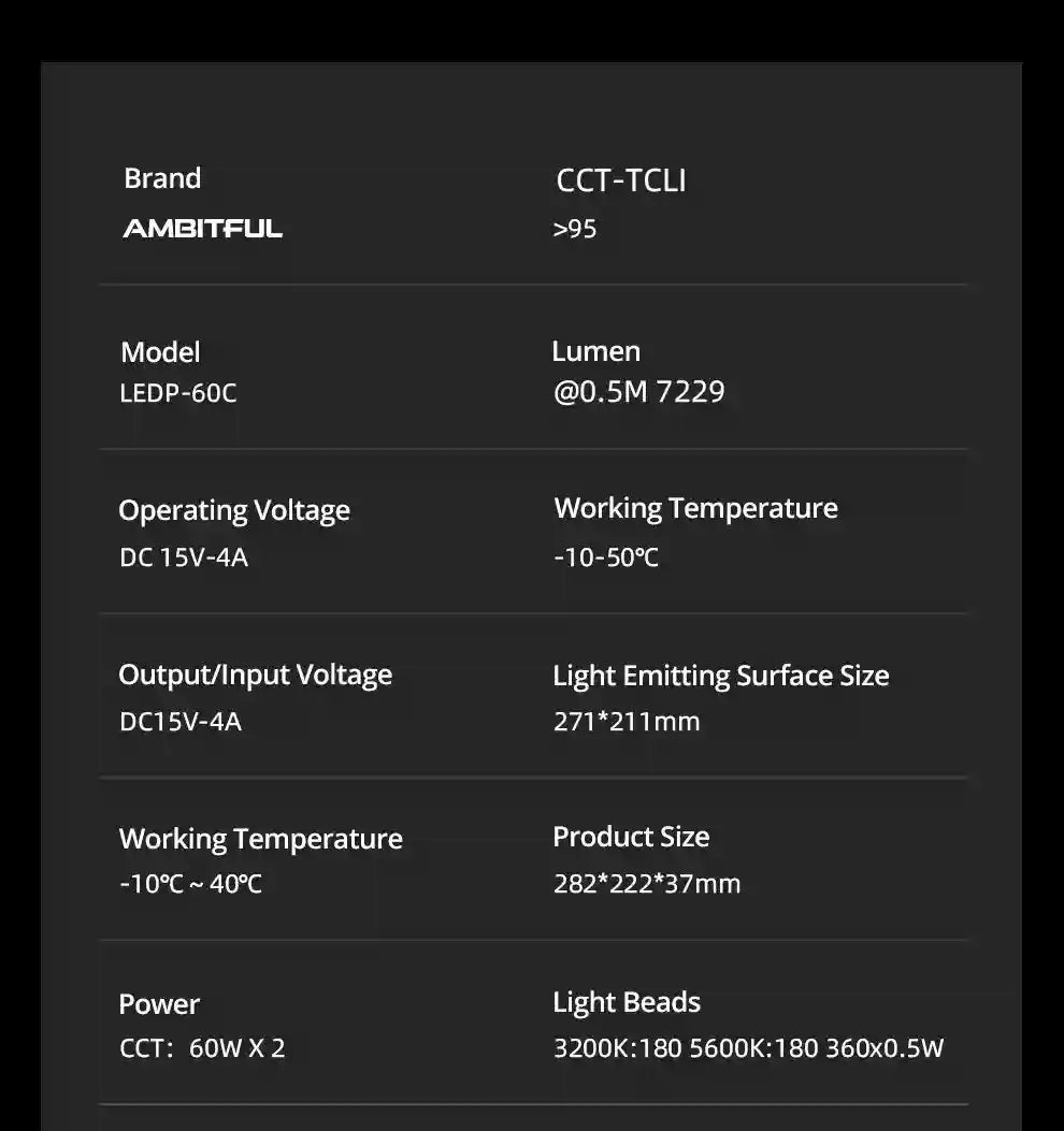 60W LED Video Light Panel | Adjustable Color Temperature Studio Kit Tidesmit