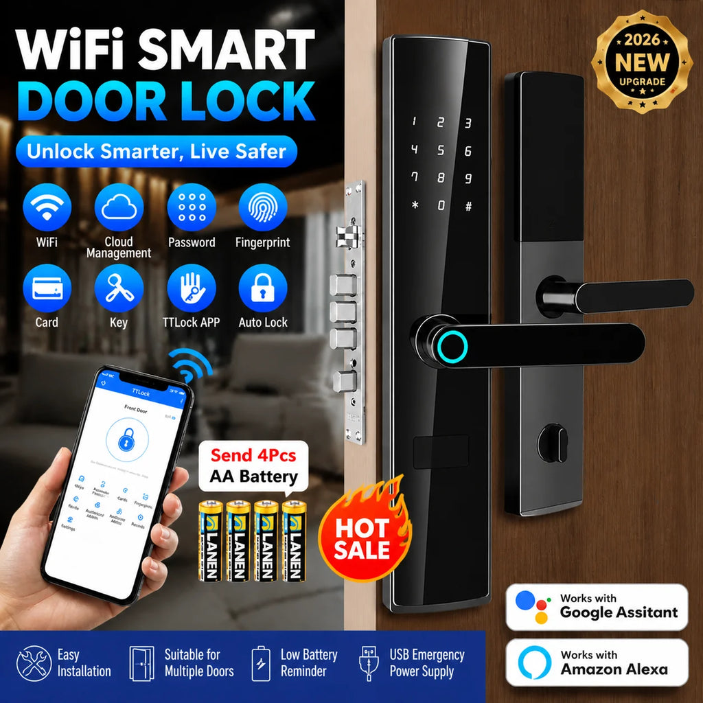 EU Warehouse Smart Fingerprint Door Lock TTLock WiFi – App, Keyless, Password, Card & Mechanical Key – Home, Hotel, Office, Airbnb
