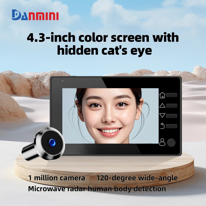 Danmini 4.3'' Electric Peephole 1MP 120° Wide-angle Security Camera Photograph Digital Cat Eye Doorbell Night Vision Door Viewer