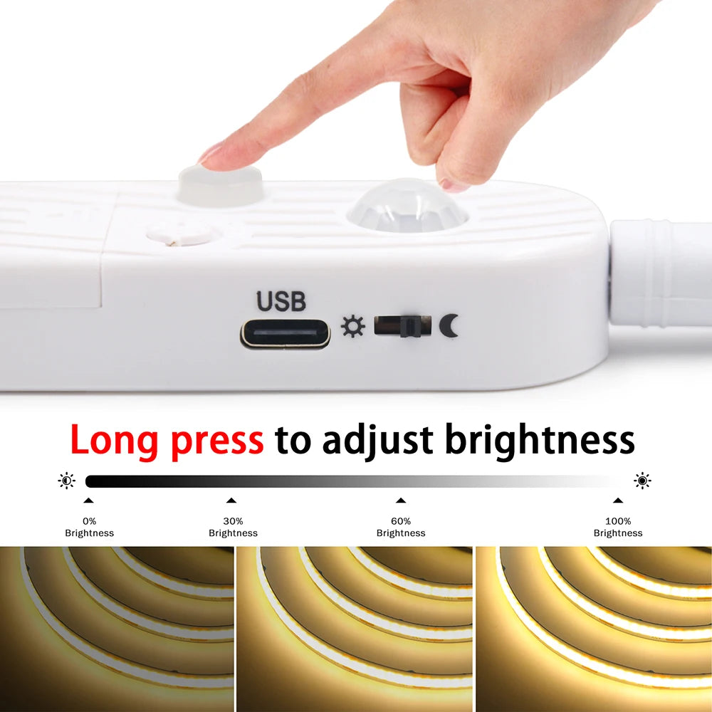 5V Motion Sensor LED COB Light Strip Human Induction USB/Battery Powered Flexible Lamp Under Cabinet Stairs Wardrobe Nightlights