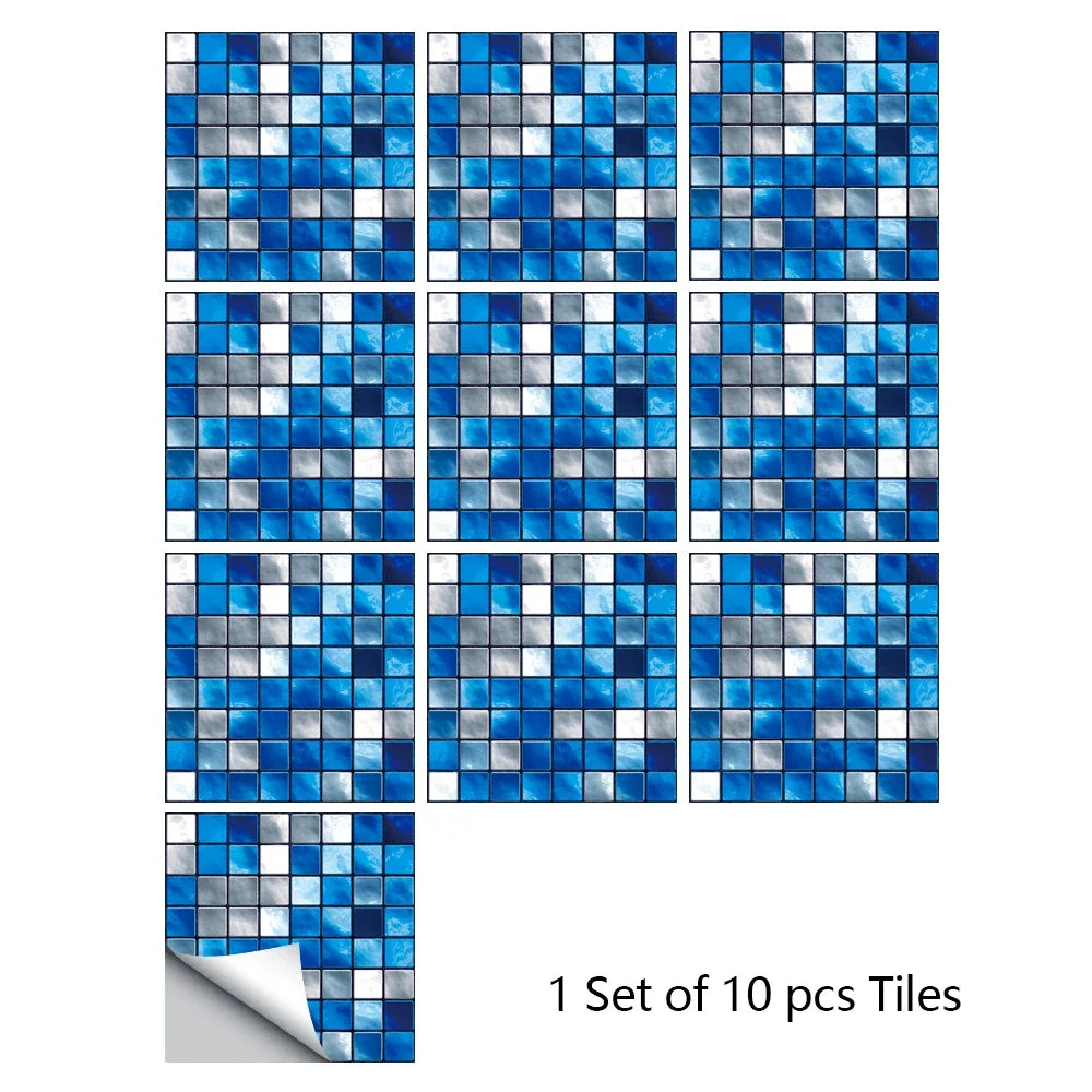 10pcs Purple Mosaic Hard Tiles Sticker Flat Printed in 2d Transfers Cover for Kitchen Bathroom Wallpaper Peel & Stick Wall Decal