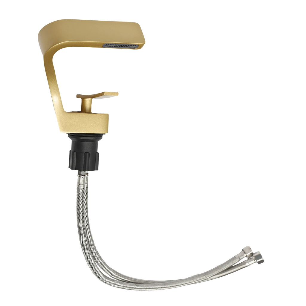 Gold Bathroom Waterfall Mixer Tap Modern Washbasin Faucet Copper Basin Tap Elegant Lift Off Type
