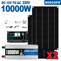 SOECOPO 10000W Solar Power Full Kit DC 12V - AC 110V 220V Inverter 100A Controller 2*600W Panels for Home System Camping