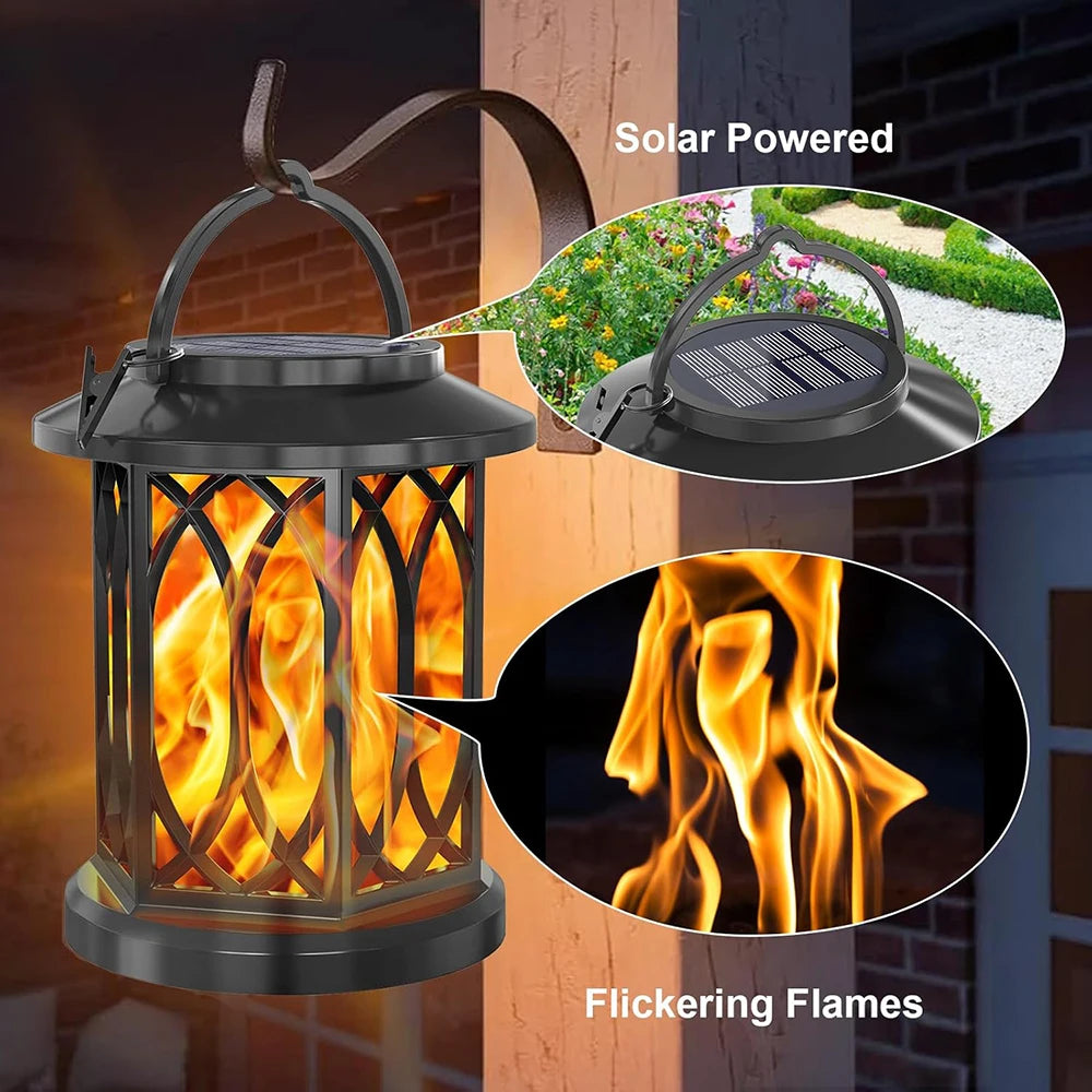 2X Solar Flame Hanging Lamp Outdoor Solar Light Garden Waterproof Flame Flickering Effect Christmas Garden Patio Yard Path Light
