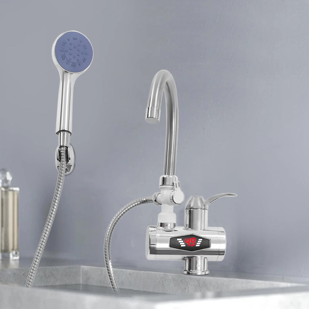 3000W Electric Faucet with Shower 360° Rotating Faucet Heater Digital Display 30-60℃ Water Faucet for Kitchen Bathroom