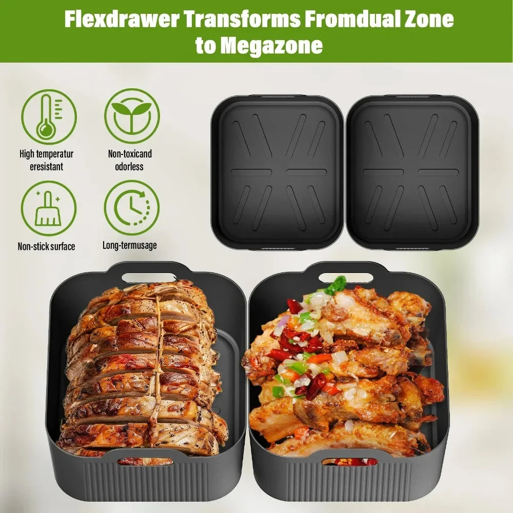 3Pcs Air Fryer Tray Silicone Mold For Ninja Af500 Air Fryer Liner Basket Reusable Oven Baking Tray Non-Stick Pizza Grill Pan