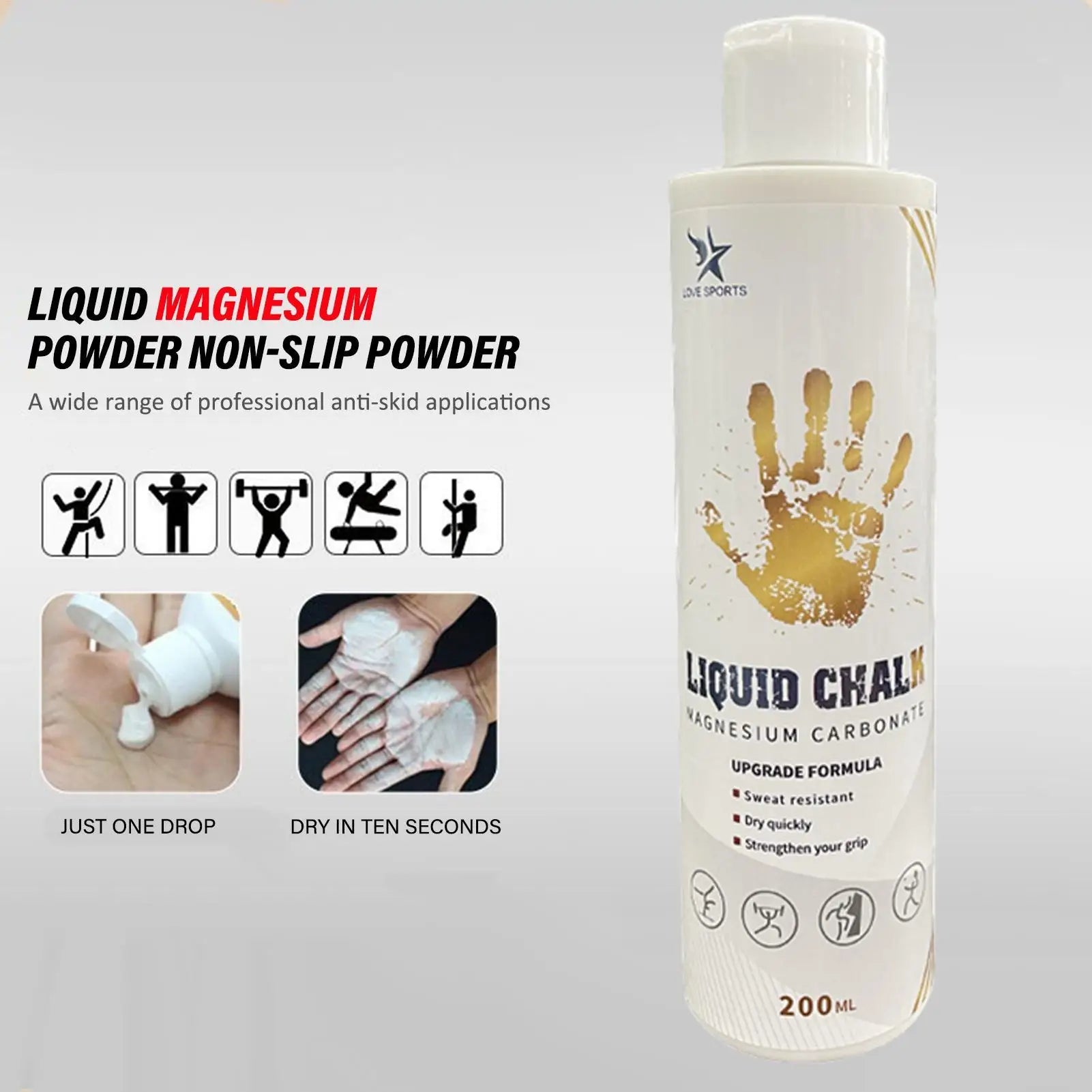 200ml Sports Liquid Magnesium Powder Fitness Lifting Anti Slip Cream Grip Liquid Magnesium for Pole Dancing Rock Climbing Gym