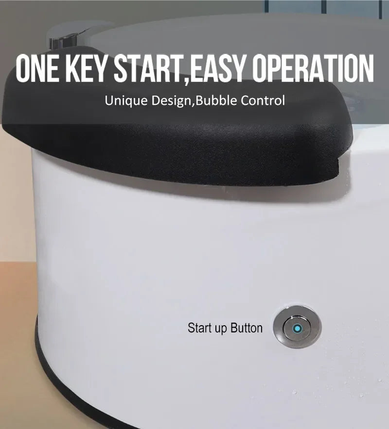White foot bath base with black control pad and round start-up button
