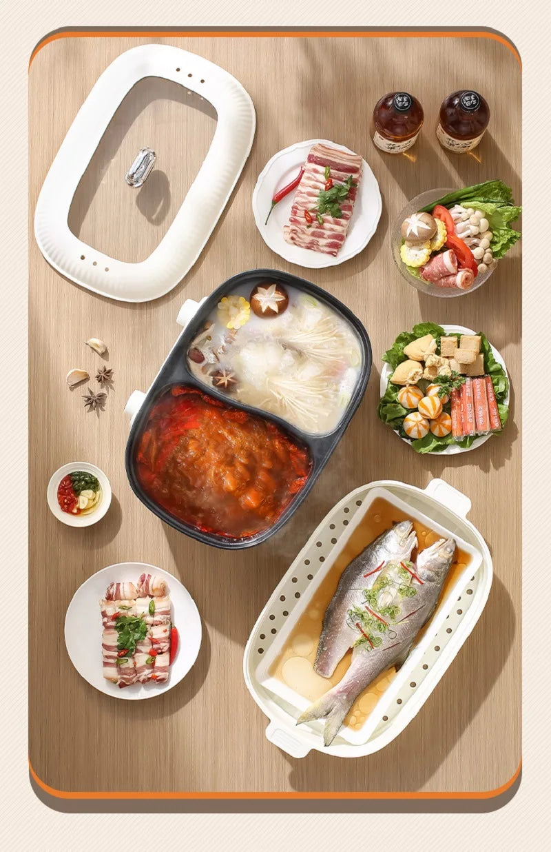 6L electric cooking pot with removable nonstick inner pan and serving trays
