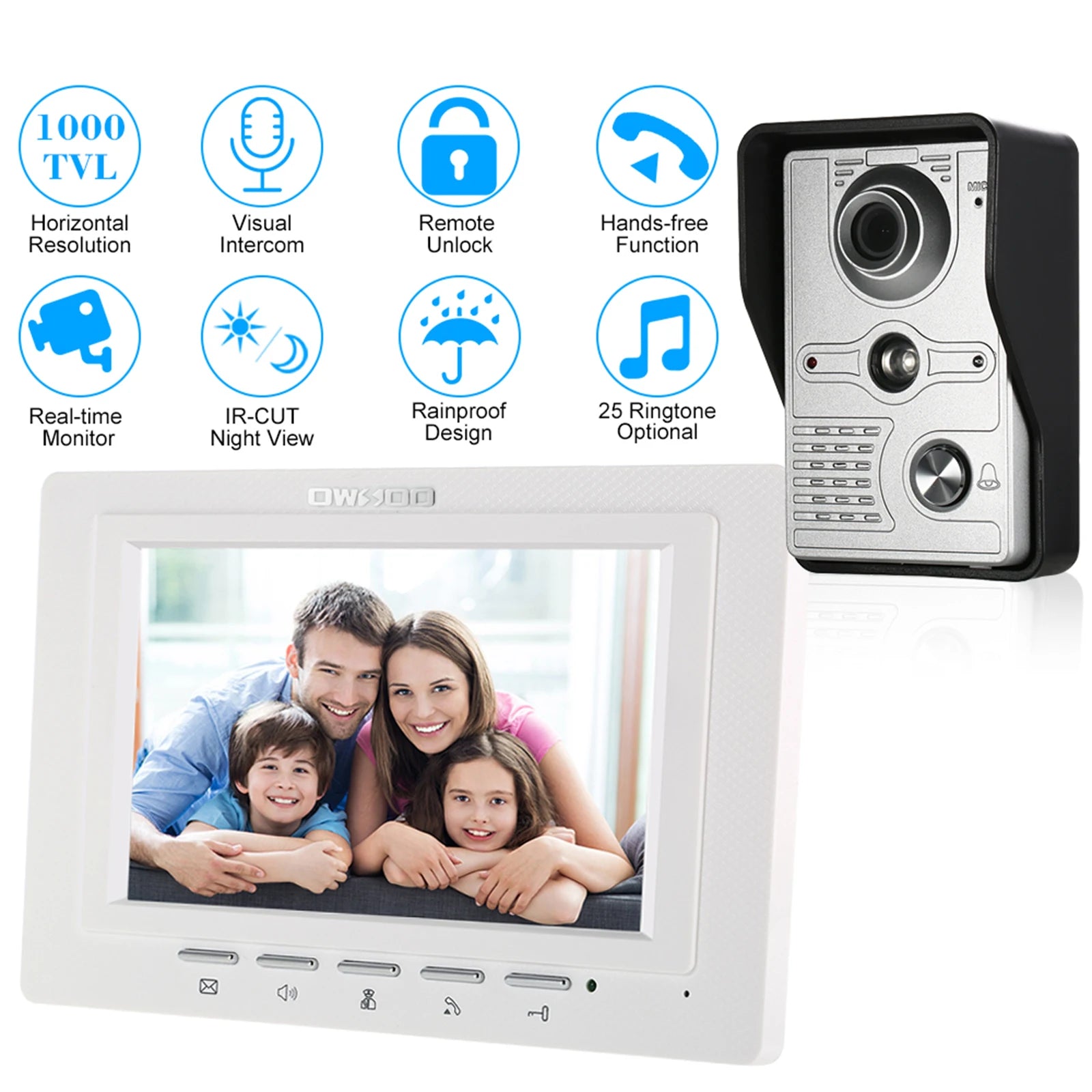 IR-CUT Outdoor Camera 7 inch Wired Video Doorbell Indoor Monitor Visual Intercom Two-way Audio Remote Unlock Video Door Phone