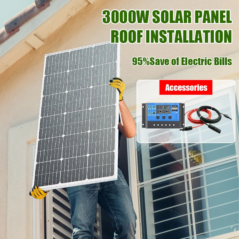 3000W Foldable Portable Monocrystalline Solar Panel 18V High Output Solar Generator for Home RV Camping Off Grid Energy
