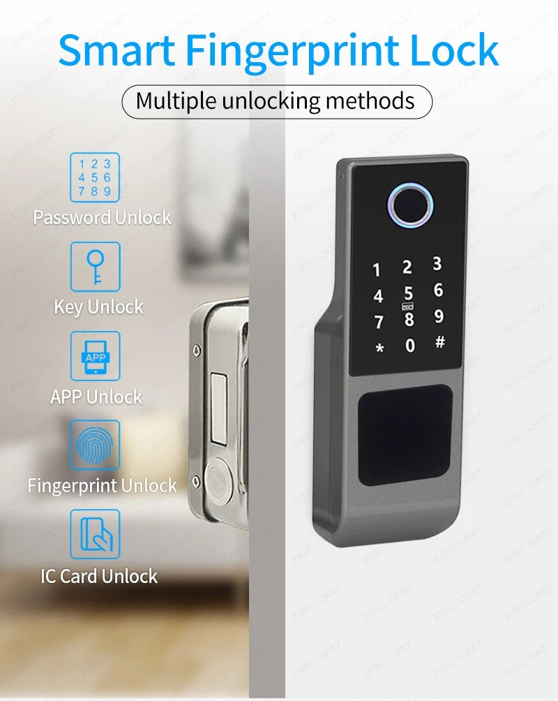 Tuya WiFi Double Side Fingerprint Door Lock IP66 Waterproof Passcode RFID Card Remote App Smart Lock For Outdoor Courtyard Gate