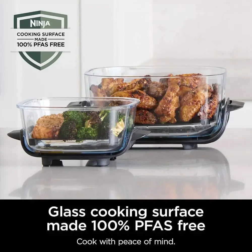 5-in-1 Portable Glass Air Fryer Cooking System, 1500W, 6-Cup, 4-Quart & 2.5-Quart Containers, Microwave, Freezer, Dishwasher Saf