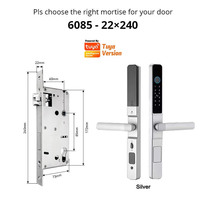 Tuya Wifi App Waterproof Smart Aluminum Door Lock Euro Double Hook Mortise Fingerprint Password Electronic Sliding Door Lock