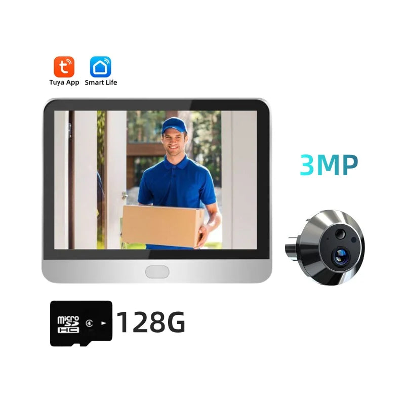 3MP Tuya smart video door peephole camera with 128G microSD and front lens module