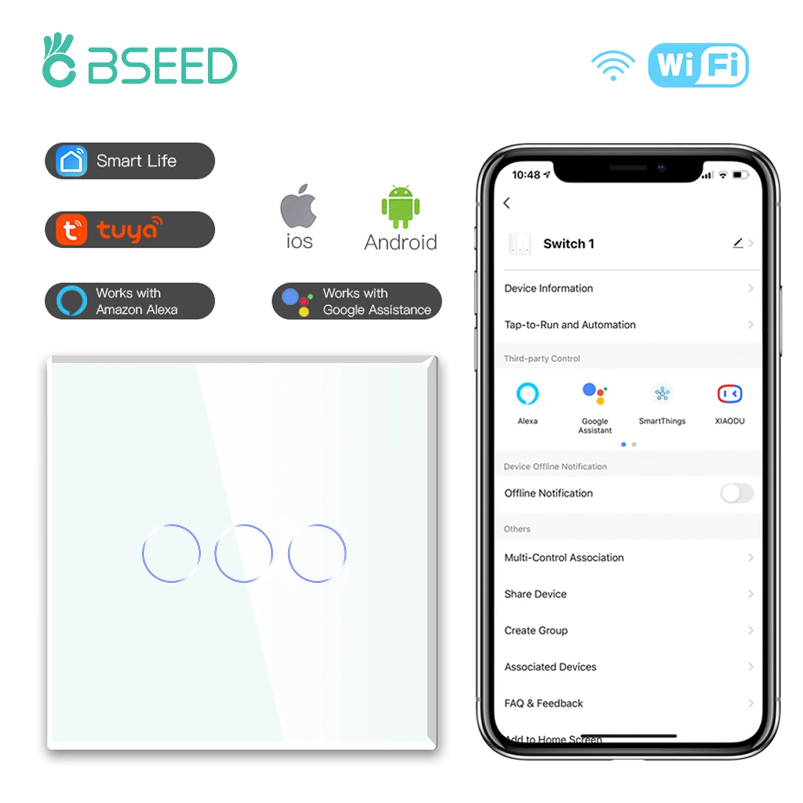 WiFi Smart Light Switch - Glass Touch Panel | Tidesmit Home Automation 3G Tidesmit