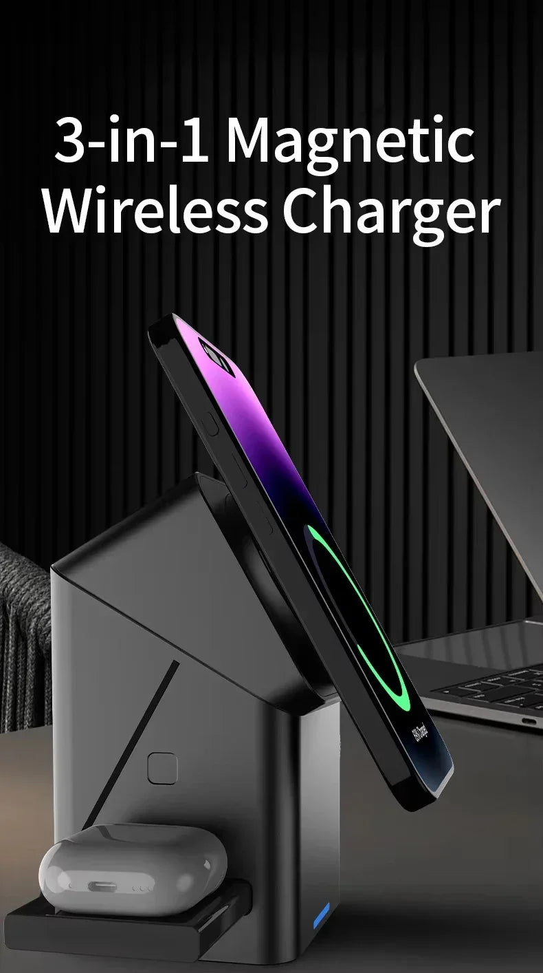 3-in-1 Fast Wireless Charger for iPhone, Apple Watch & AirPods - Grey Tidesmit
