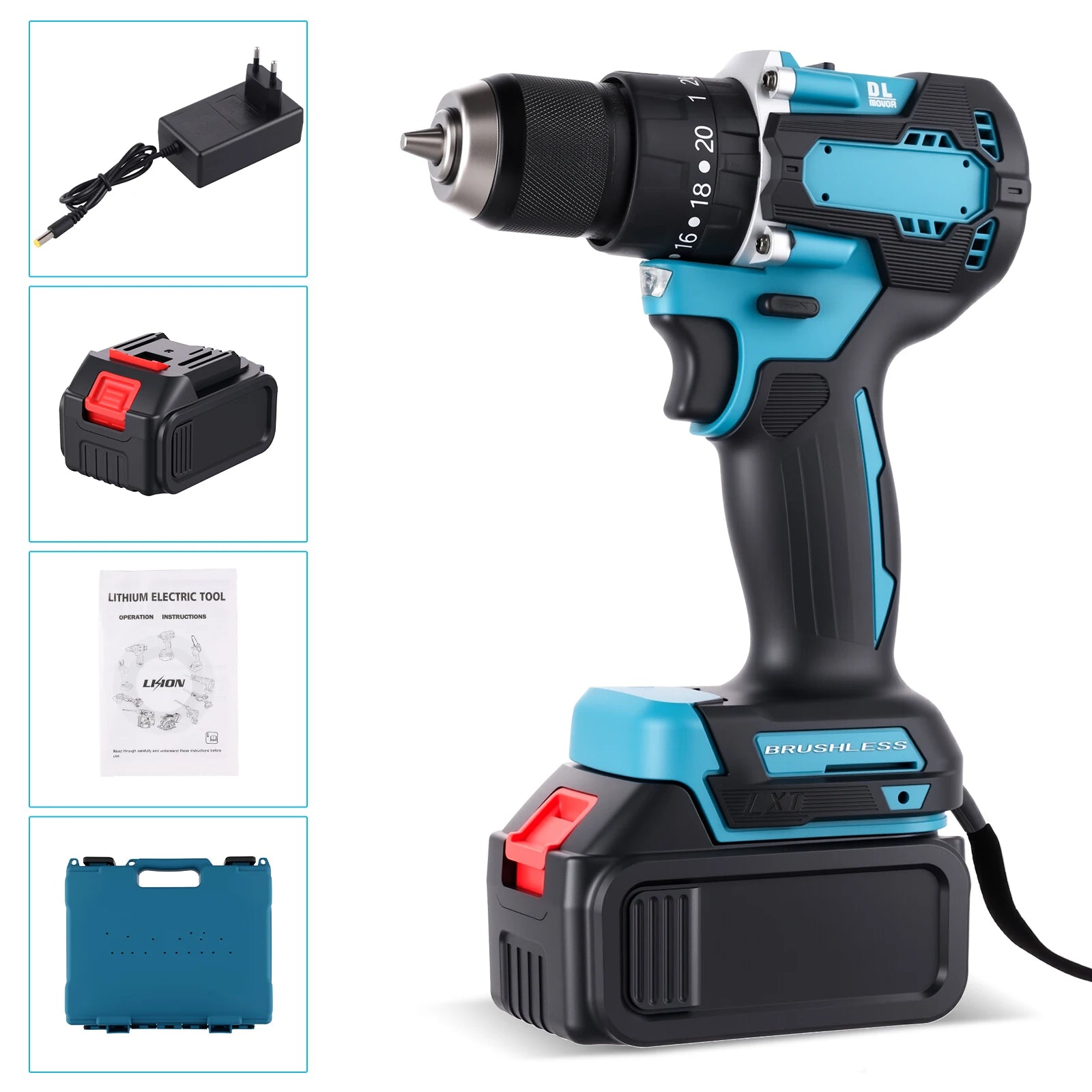 Podofo 21V Cordless Brushless Impact Drill Electric Screwdriver Power Tool with Battery Charger 2 Speed Gearbox 23 Torque Settings LED Light Rechargeable Drill Driver for Wood Metal Plastic DIY Repair