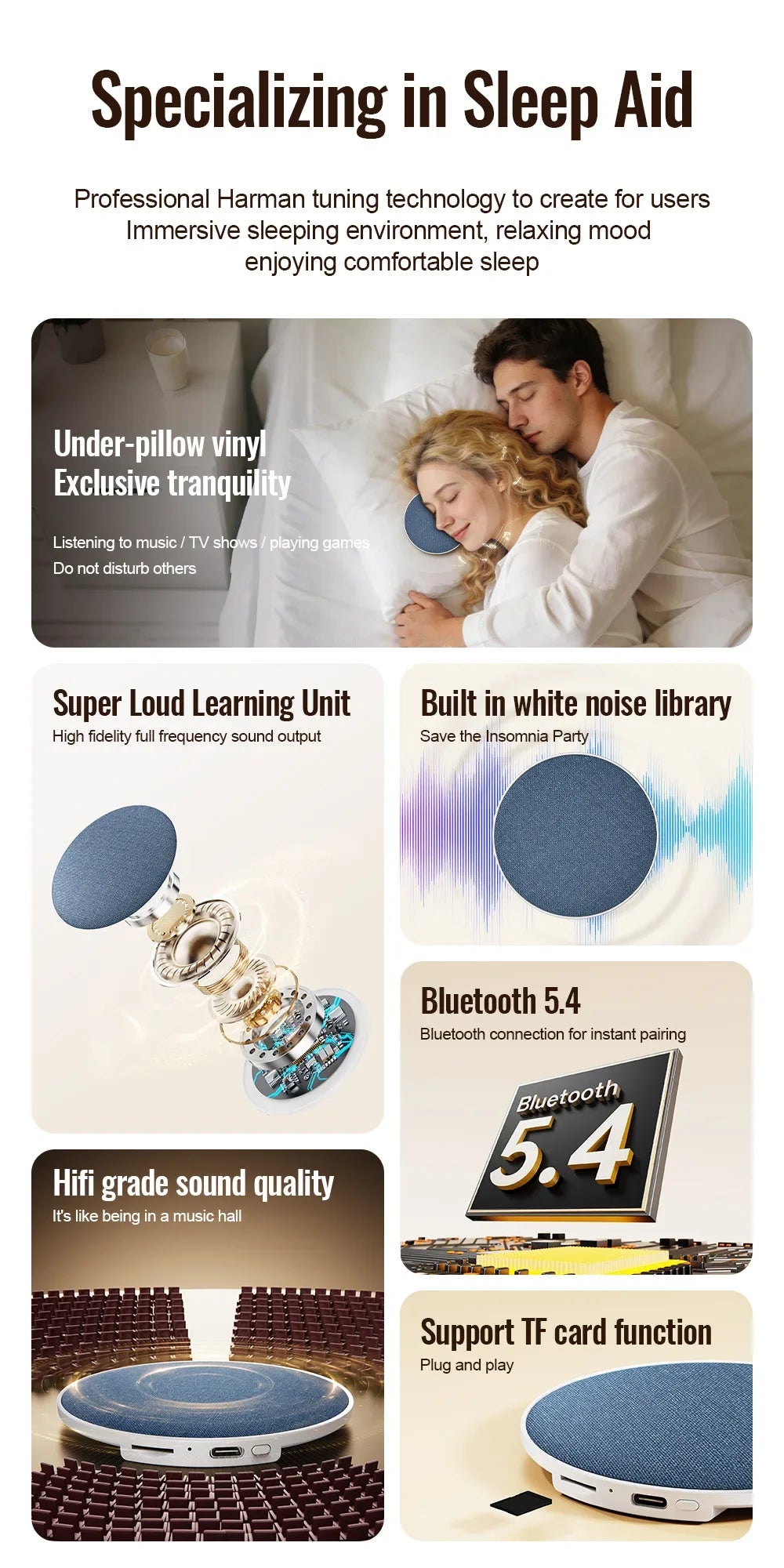 Bedside Sleep-enhancing Audio Ultrasonic Pillow-top Sleep Aid Speaker High Dynamic Sound Quality Bluetooth Speaker 2026 NEW