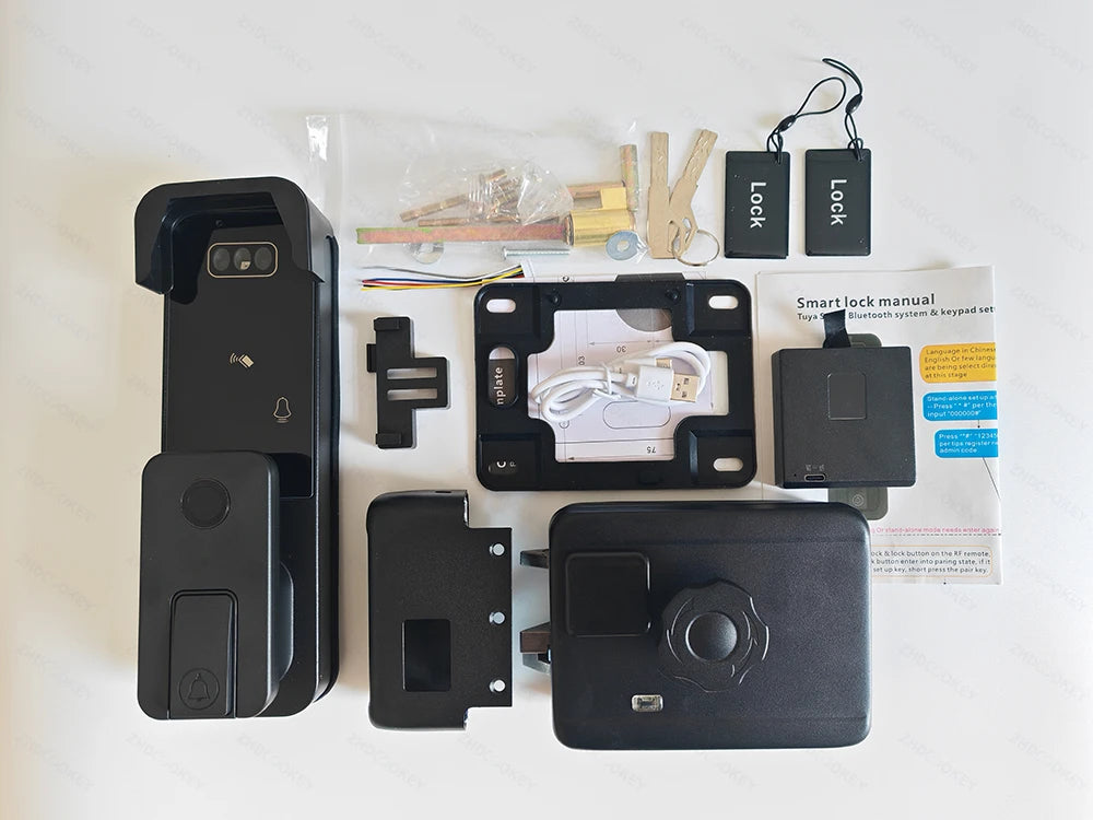 Smart Tuya WiFi APP Bluetooth Door Lock with Palm Vein Face Recognition Doorbell Waterproof Scissor Tongue Rim Locks No Drilling