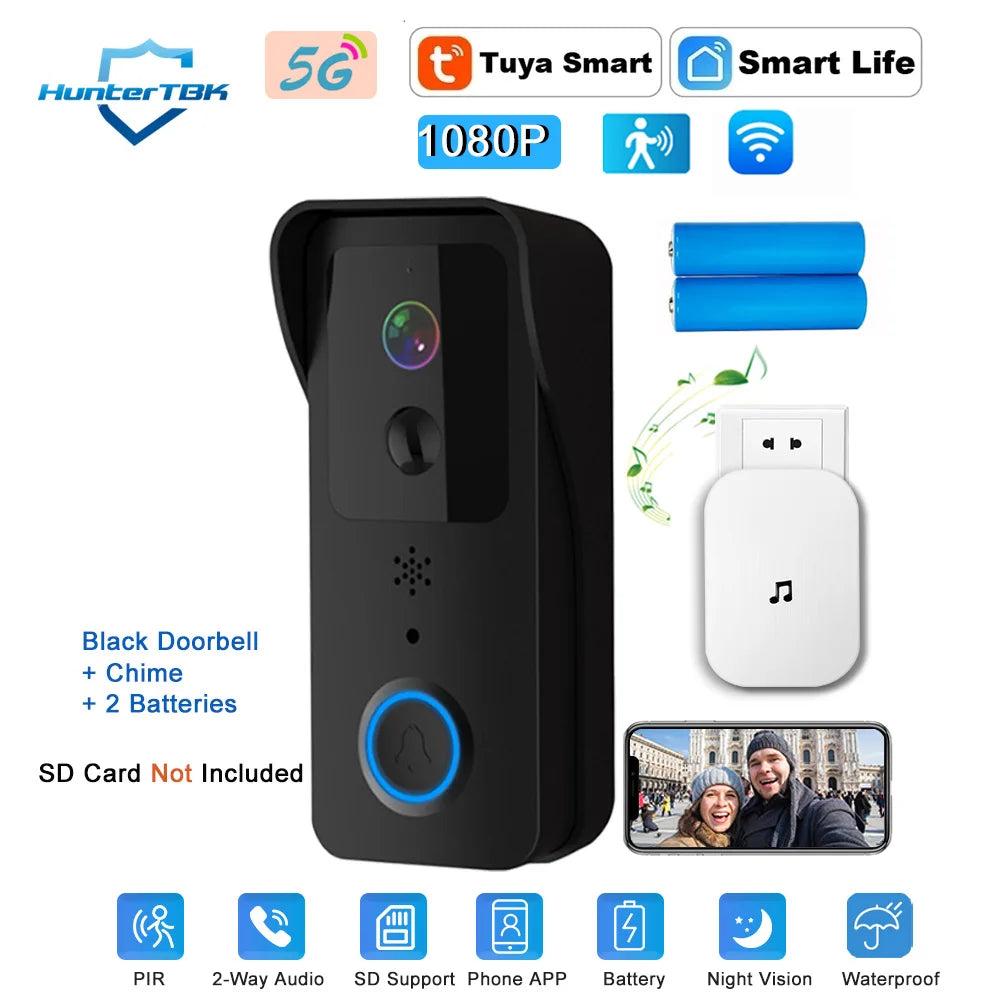 1080P HD WiFi Doorbell Camera with Night Vision PIR Motion Detection 5G 2.4G Intercom Doorbell for Tuya Smart Home Ring