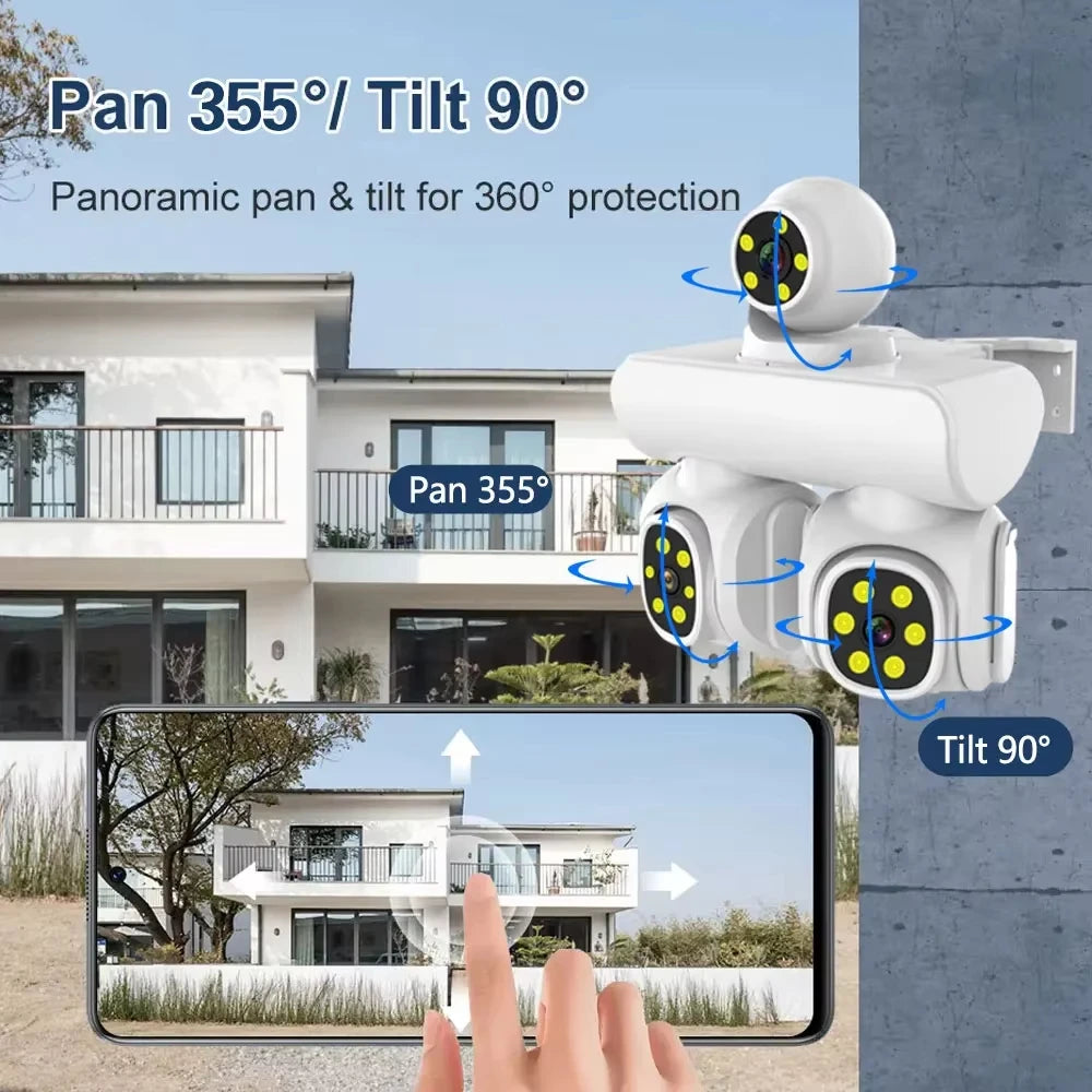 15MP Wireless Three Lens Three Screen Outdoor ICam365 APP PTZ IP Camera Surveillance Camera With Auto Tracking