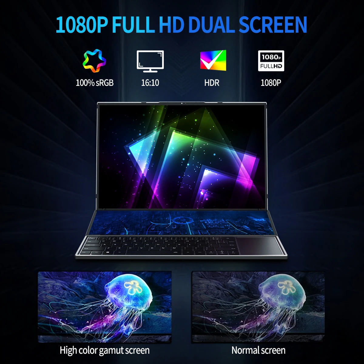 TUHUI Intel core I7-9750H Dual Screen Laptop 16 Inch Gaming Laptops 14 Inch Touch Screen 32G RAM 2TB SSD Notebook Win11 Computer