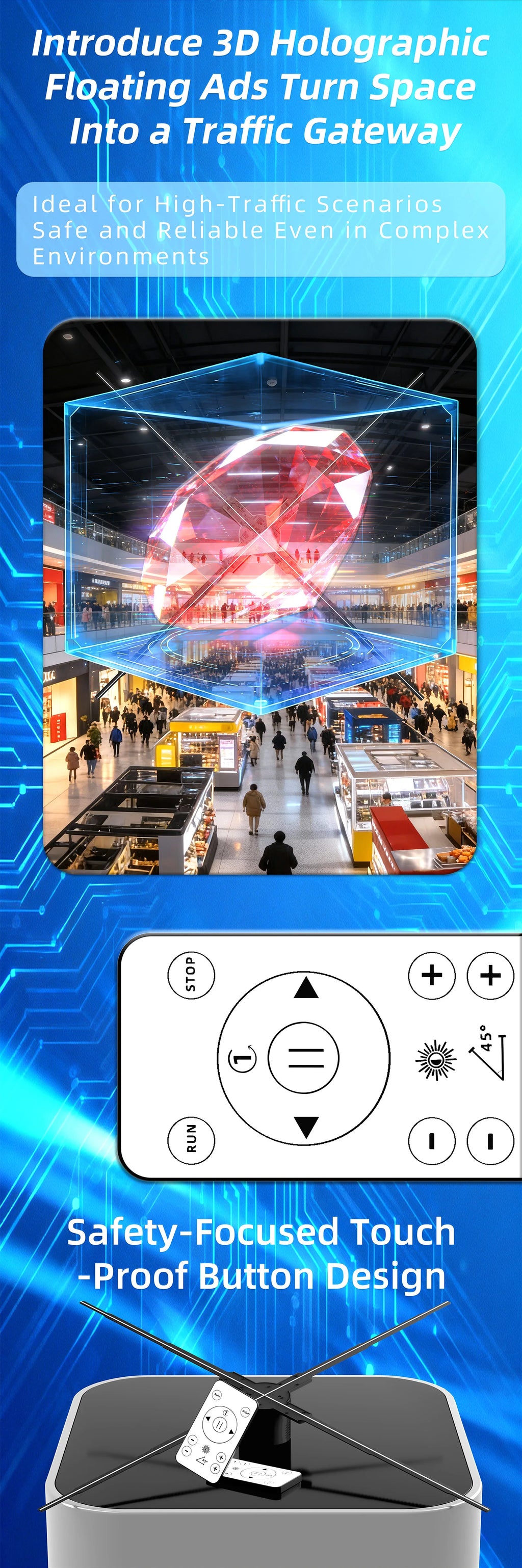 Ultra HD Naked Eye 3D Holographic Fan 100cm Shop Bar Commercial Advertising Light Support Wireless Upload Video Cloud Controll