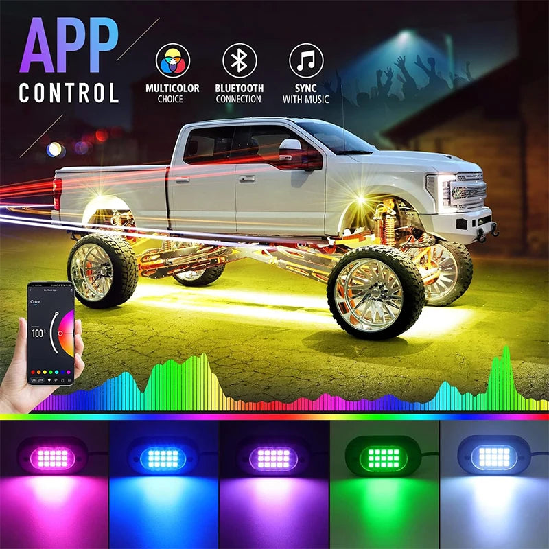 LED Rock Lights for Trucks | 4-12 Pod RGB App-Controlled Underglow Kit Tidesmit