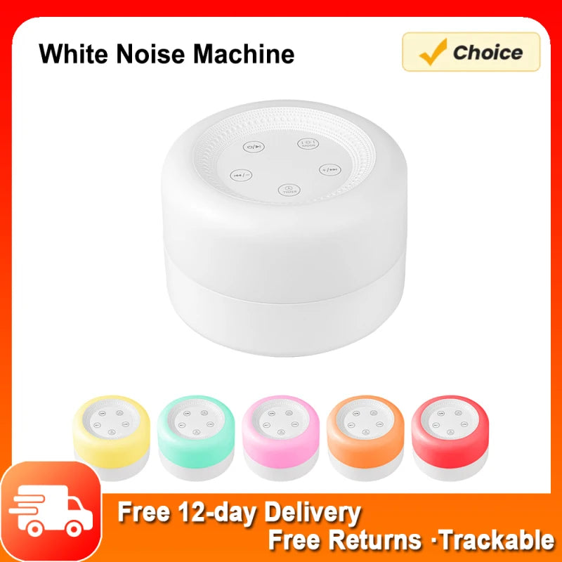 Portable White Sound Machine Baby Soother Adjustable Night Light with 12 Soothing Sounds 7 Lighting Colors Timer for Baby Sleep
