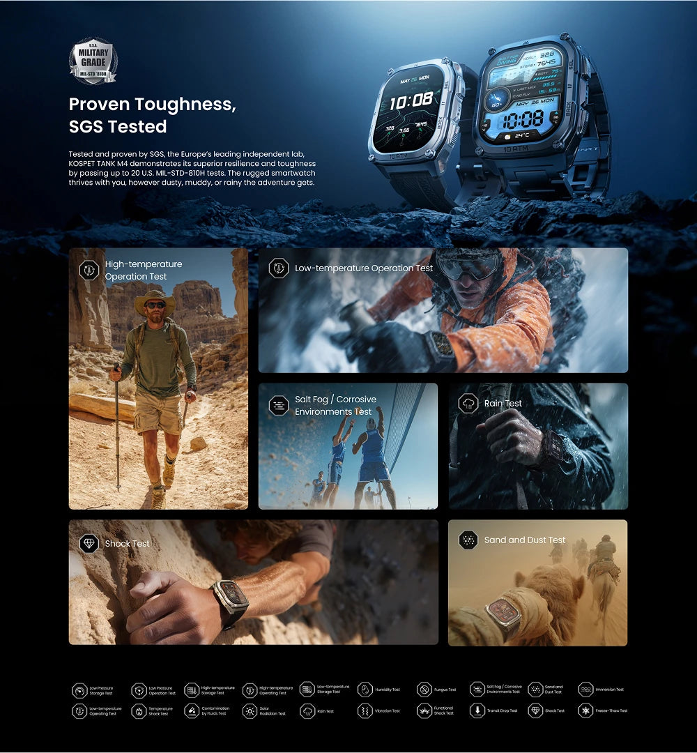 2025 KOSPET Tank M4 Rugged Smart Watch Stainless Steel GPS Offline Maps 10ATM 45M Freediving 24/7 Health Monitor for Android iOS