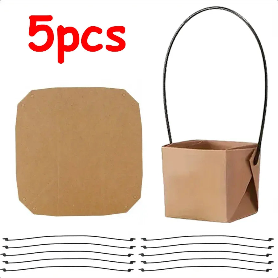 5-piece kraft paper foldable hanging succulent pot box kit with loop handle, base panel, metal stakes