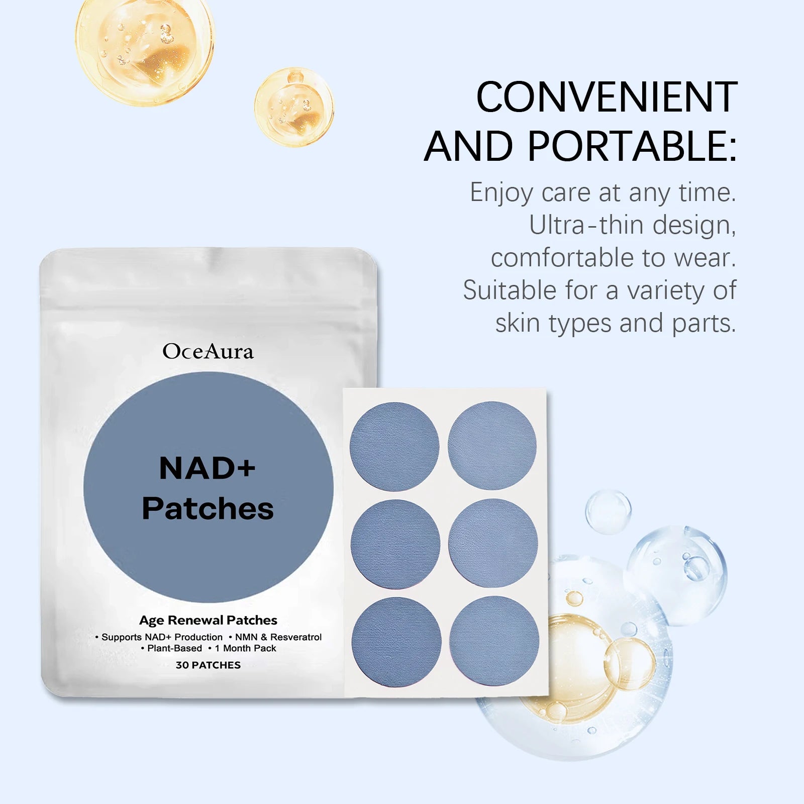 OceAura NAD+ Energy Boost Patches Enhance Focus & Cell Regeneration Immune Support Supplement for Vitality Rejuvenation Patches