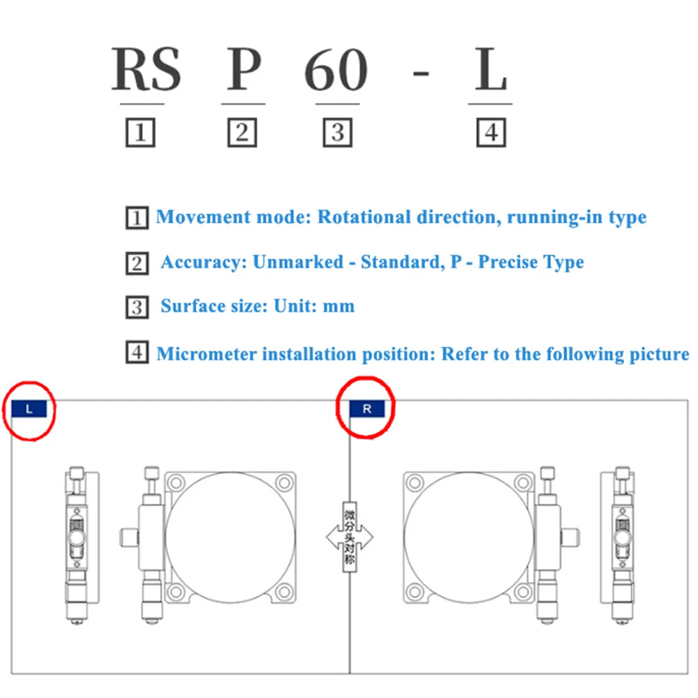 R Axis 40mm RSP40-L RSP40-R 360 Degree High Precision Manual Optical Rotary Platform Angle Adjustment Platform Micrometer Slide