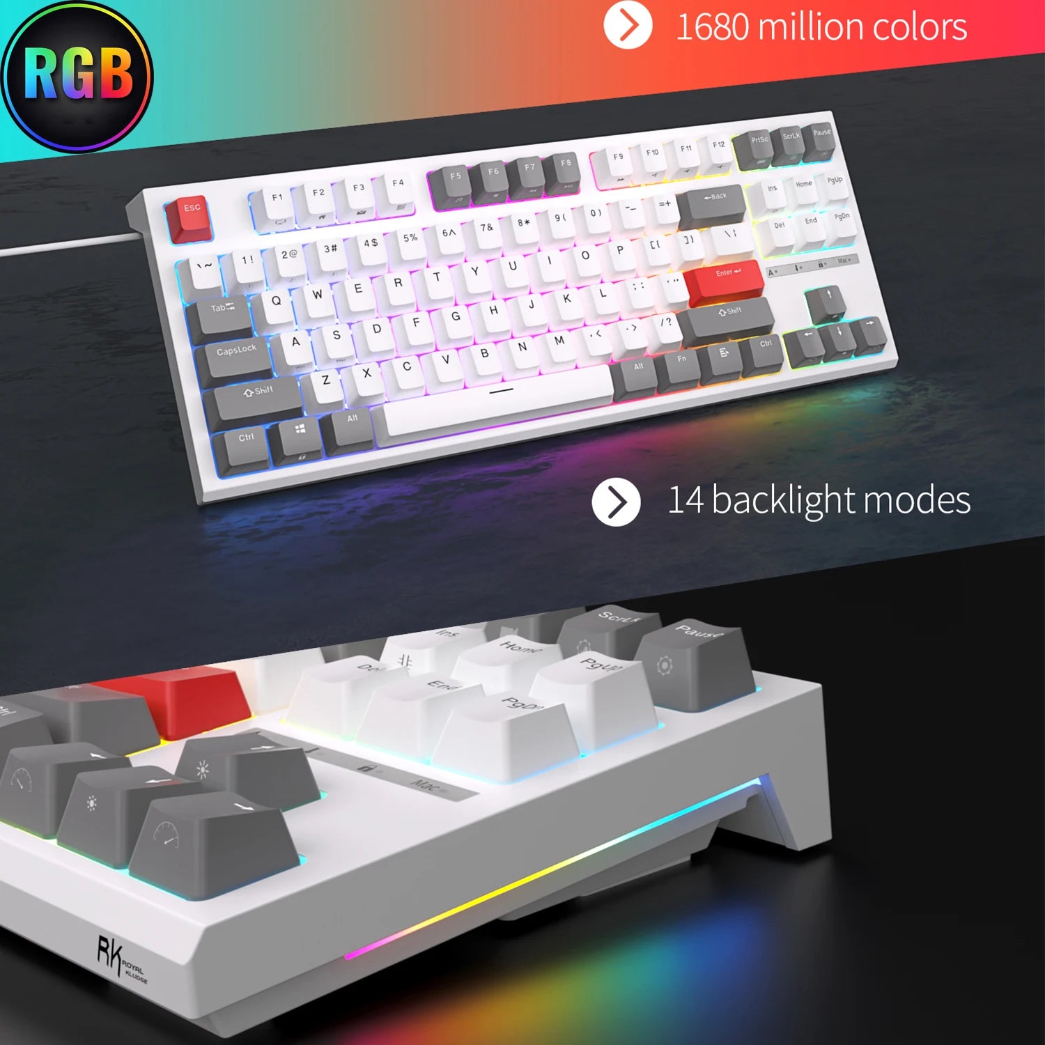 RK ROYAL KLUDGE R87 Wired Brazilian Gamer Keyboard 87 Key RGB Backlit Hot-swappable Mechanical Keyboard Customised Keycaps